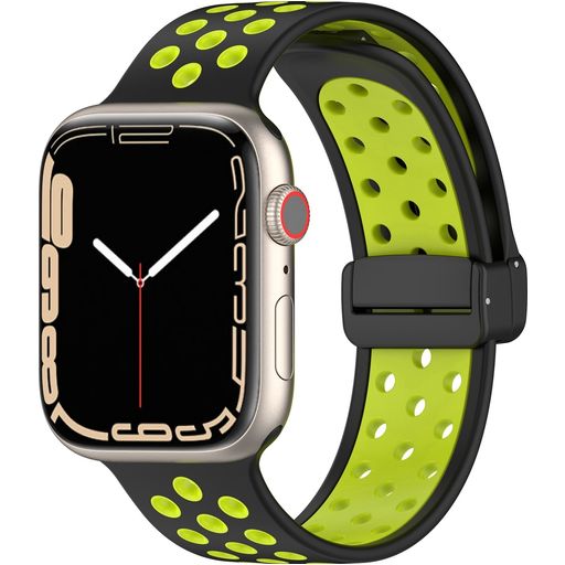 Mobigear Sport Plus Mag Bracelet Silicone Apple Watch Fermeture magnétique - 42/41/40/38 mm - Noir / Vert