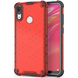 Mobigear Honeycomb Coque Huawei Y7 (2019) Coque arrière Rigide Anti-Chocs - Rouge