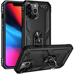 Mobigear Armor Ring Coque iPhone 14 Pro Coque arrière Rigide Anti-Chocs avec Anneau-Support - Noir
