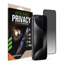 Striker Xtreme Impact Privacy iPhone 15 Pro Verre trempé Protection d'écran Confidentialité - Compatible Coque - Noir