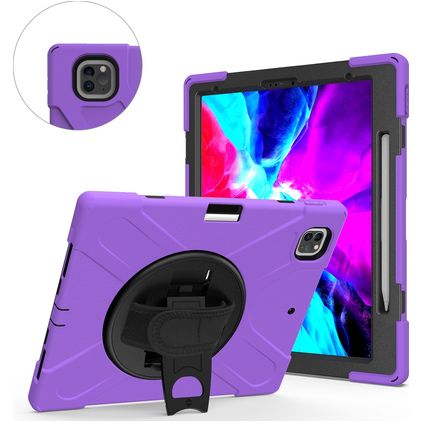 Mobigear SureGrip XGuard Coque iPad Pro 13 Pouces (2024) Coque arrière en Plastique rigide,Silicone + Porte-crayon + Bandoulière + Support Amovible - Violet