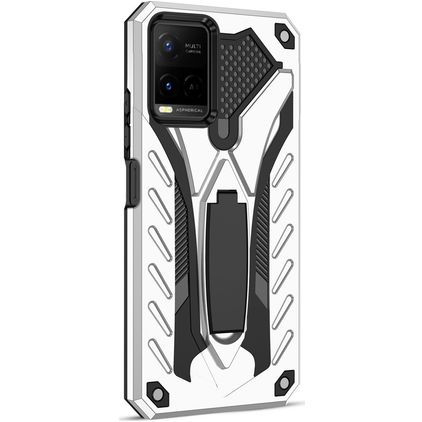 Mobigear Armor Stand Coque Vivo Y33s Coque arrière Rigide Anti-Chocs avec Support Amovible - Argent