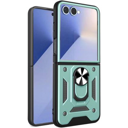 Mobigear Armor Ring Coque Samsung Galaxy Z Flip 7 Coque arrière Rigide Anti-Chocs avec Anneau-Support - Vert