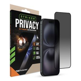 Striker Xtreme Impact Privacy iPhone 16 Verre trempé Protection d'écran Confidentialité - Compatible Coque - Noir