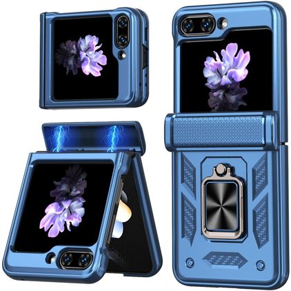 Mobigear Armor ring Coque Samsung Galaxy Z Flip 7 FE Coque arrière Rigide Anti-Chocs avec Anneau-Support - Bleu