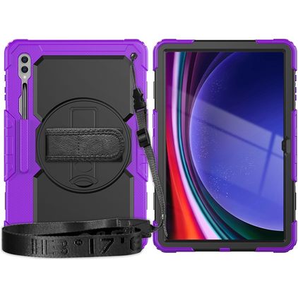 Mobigear SureGrip Xtreme Coque Samsung Galaxy Tab S9 Ultra Coque arrière en Plastique rigide,Silicone + Bandoulière + Support Amovible - Violet