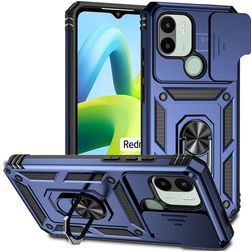 Mobigear Armor Ring Cam Slide Xiaomi Redmi A1 4G Plastique rigide Coque arrière Antichoc avec bague de maintien et cache caméra coulissant - Bleu