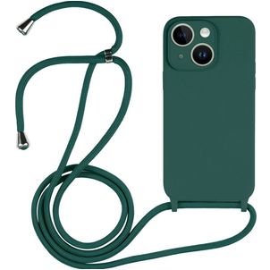 Mobigear Lanyard iPhone 14 Plus Coque avec cordon en Silicone - Vert foncé