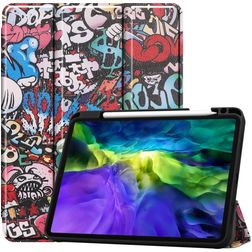 Mobigear Tri-Fold Gel Coque iPad Pro 11 Pouces (2022) Etui en TPU,Similicuir + Porte-crayon - Graffiti