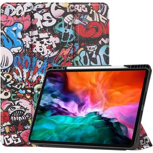 Mobigear Tri-Fold Gel Coque iPad Pro 12.9 Pouces (2021) Etui en TPU,Similicuir + Porte-crayon - Graffiti