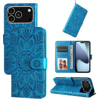 Mobigear Sunflower Housse iPhone 17 Pro Etui Porte-Monnaie - Bleu