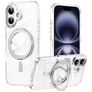 Mobigear Frosted Mag Coque iPhone 17 MagSafe Coque arrière Rigide avec Support Amovible - Argent