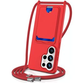 Mobigear Lanyard Card Samsung Galaxy S26 Ultra Coque avec cordon en Silicone et Porte-Cartes - Rouge