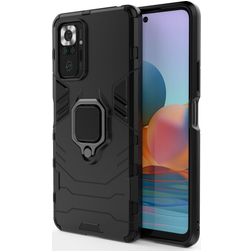 Mobigear Armor Ring Coque Xiaomi Redmi Note 10 Pro Coque arrière Rigide Anti-Chocs avec Anneau-Support - Noir