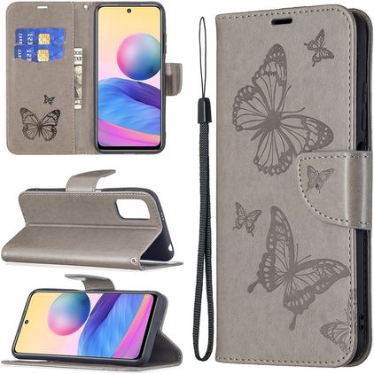 Mobigear Butterfly Housse POCO M3 Pro Etui Porte-Monnaie - Gris
