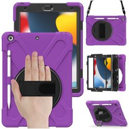 Mobigear SureGrip XGuard Coque iPad 8 (2020) Coque arrière en Plastique rigide,Silicone + Porte-crayon + Bandoulière + Support Amovible - Violet