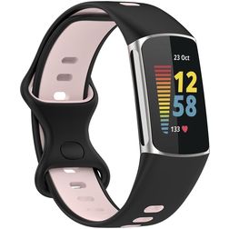 Mobigear Sport Dual Bracelet Silicone Fitbit Charge 5 Fermeture à clou et passant - Noir / Rose