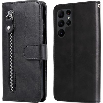 Mobigear Zipper Housse Samsung Galaxy S23 Ultra Etui Porte-Monnaie - Noir