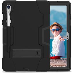Xccess Survivor Essential Coque Samsung Galaxy Tab S9 Coque arrière en Plastique rigide,Silicone + Porte-crayon + Support Amovible - Noir