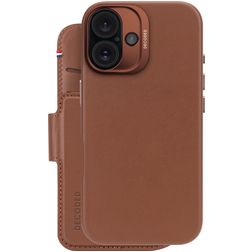 Decoded Detachable Wallet Housse iPhone 16 MagSafe Etui avec Coque Détachable en Cuir Véritable Porte-Monnaie - Tan