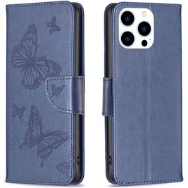Mobigear Butterfly Housse iPhone 15 Pro Etui Porte-Monnaie - Bleu