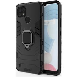 Mobigear Armor Ring Realme C21 Plastique rigide Coque arrière Antichoc avec bague de maintien - Noir