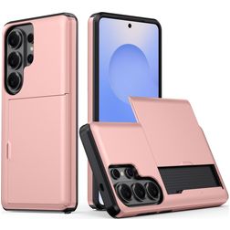 Mobigear Card Coque Samsung Galaxy S26 Ultra Coque arrière Rigide Anti-Chocs avec Porte-Cartes - Rose doré