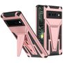 Mobigear Armor Stand Coque Google Pixel 6 Pro Coque arrière Rigide Anti-Chocs avec Support Amovible - Rose doré