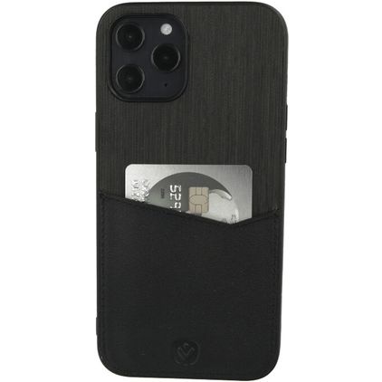 Valenta Card Slot iPhone 12 Pro Max Cuir véritable Coque arrière avec porte-cartes - Noir