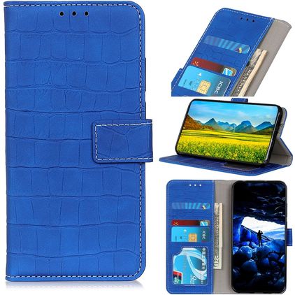 Mobigear Croco Housse Motorola Moto E22i Etui Porte-Monnaie - Bleu
