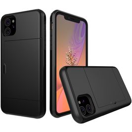 Mobigear Card Coque iPhone 11 Coque arrière Rigide Anti-Chocs avec Porte-Cartes - Noir