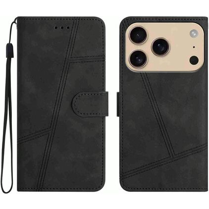 Mobigear Stitch Housse iPhone 17 Pro Etui Porte-Monnaie - Noir