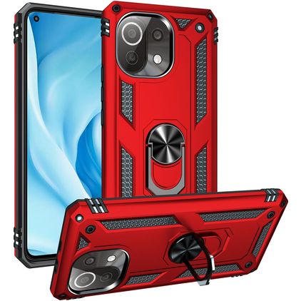 Mobigear Armor Ring Coque Xiaomi Mi 11 Lite Coque arrière Rigide Anti-Chocs avec Anneau-Support - Rouge