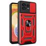 Mobigear Armor Ring Cam Slide Coque Motorola Edge 40 Pro Coque arrière Rigide Anti-Chocs avec Anneau-Support et Protecteur Lentilles - Rouge