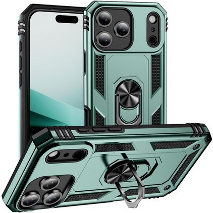 Mobigear Armor Ring Coque iPhone 18 Pro Coque arrière Rigide Anti-Chocs avec Anneau-Support - Vert