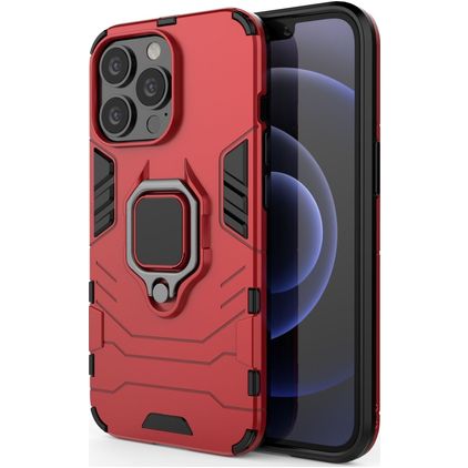 Mobigear Armor Ring Coque iPhone 13 Pro Coque arrière Rigide Anti-Chocs avec Anneau-Support - Rouge