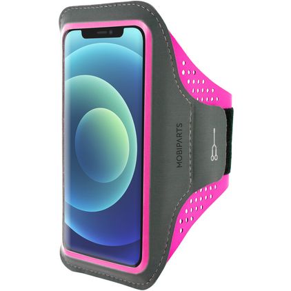 Mobiparts Comfort Fit Brassard Téléphone iPhone 12 Mini Brassard Coque de Sport en Neoprène - Neon Pink