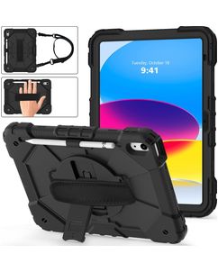 Mobigear SureGrip Xtreme Coque iPad 11 (2025) Coque arrière en Plastique rigide,Silicone + Bandoulière + Support Amovible - Noir