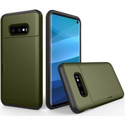 Mobigear Card Samsung Galaxy S10e Plastique rigide Coque arrière Antichoc avec porte-cartes - Vert armée