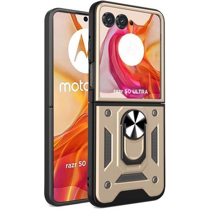 Mobigear Armor Ring Coque Motorola Razr 50 Ultra Coque arrière Rigide Anti-Chocs avec Anneau-Support - Or