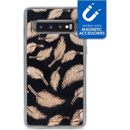 My Style Magneta Coque Samsung Galaxy S10 Coque arrière en TPU Souple - Golden Feathers