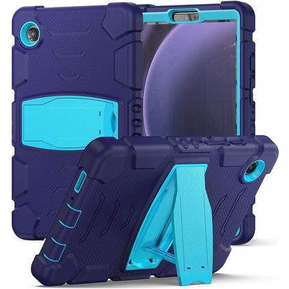 Mobigear ShieldStand Coque Samsung Galaxy Tab A9 Coque arrière en Plastique rigide,Silicone + Support Amovible - Bleu Marin