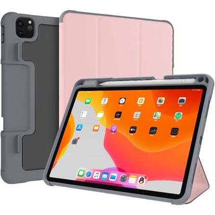 Mutural Tri-Fold Tough Coque iPad Pro 11 Pouces (2022) Etui + Porte-crayon - Noir / Rose doré