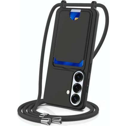 Mobigear Lanyard Card Samsung Galaxy S26 Coque avec cordon en Silicone et Porte-Cartes - Noir