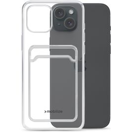 Mobilize Gelly Card Coque Transparente iPhone 15 Plus Coque arrière en TPU Souple avec Porte-Cartes - Transparent