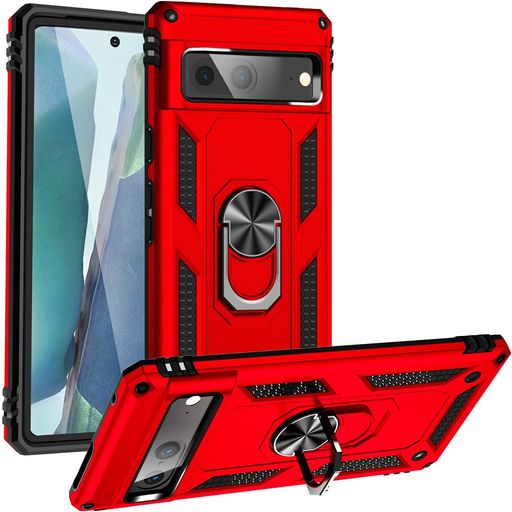Mobigear Armor Ring Coque Google Pixel 7 Coque arrière Rigide Anti-Chocs avec Anneau-Support - Rouge