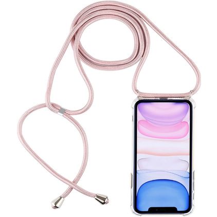 Mobigear Lanyard iPhone 11 Coque avec cordon en TPU Souple - Transparent / Rose doré