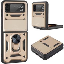 Mobigear Armor Ring Coque Samsung Galaxy Z Flip 3 Coque arrière Rigide Anti-Chocs avec Anneau-Support - Or