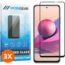 Mobigear Premium Xiaomi Redmi Note 10S Verre trempé Protection d'écran - Compatible Coque - Noir (Lot de 3)