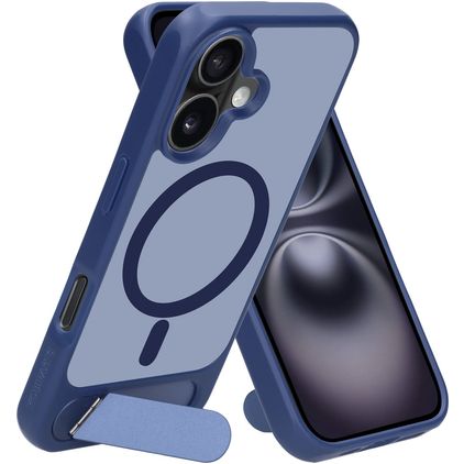 Mobiparts Hardcover Coque iPhone 16 MagSafe Coque arrière Rigide avec Support Amovible - Satin Blue